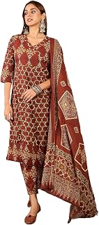 INDO ERA Women Pure Cotton Kurta Set with Dupatta | Festive Suit Set, 11630 Price In India