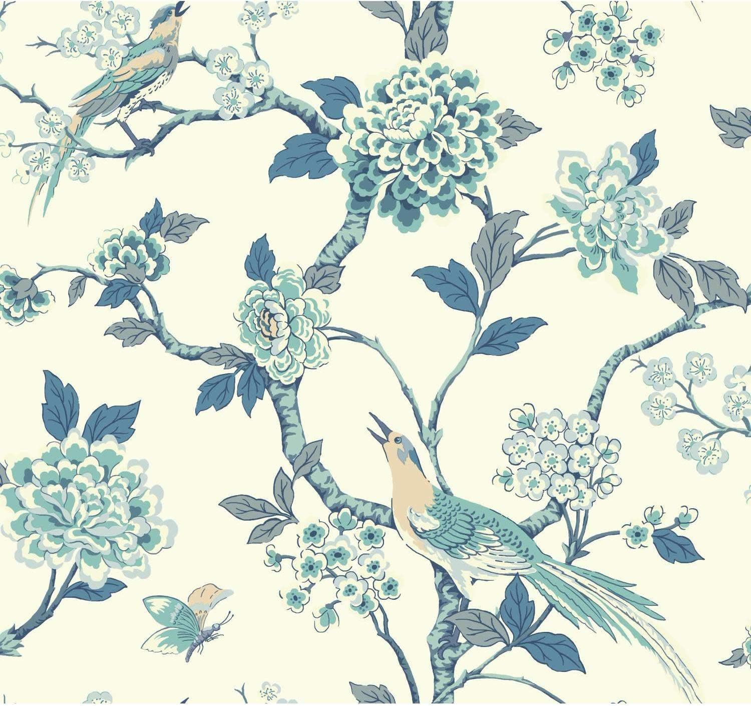 York Wallcoverings Ashford Toiles Fanciful Removable Wallpaper, Blue White