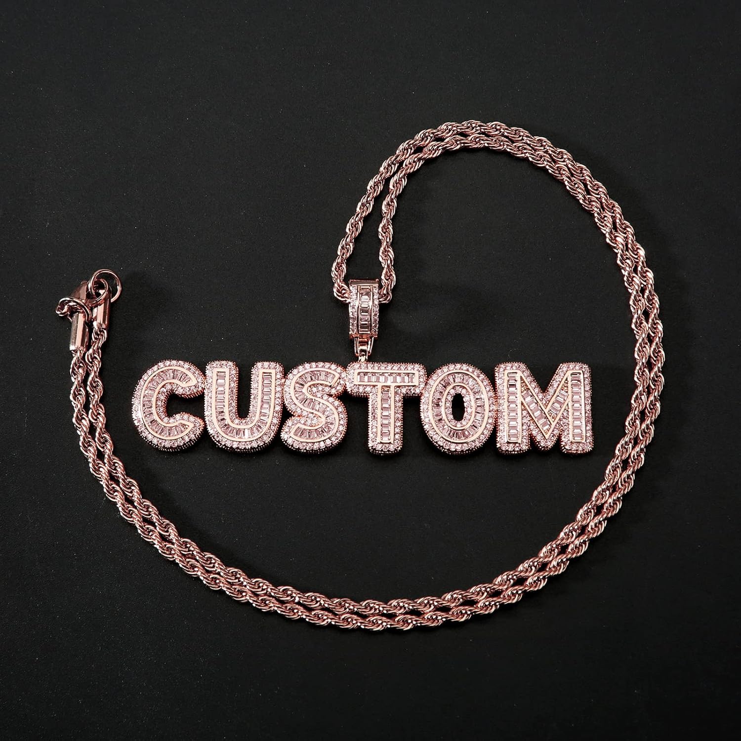 HIPBLING Custom Chain Iced Out Name Pendant Letter Necklace Personalized Diamond Jewelry with 24inch Rope Chain Rose Gold Silver Hip Hop Necklace Gift for Women Men