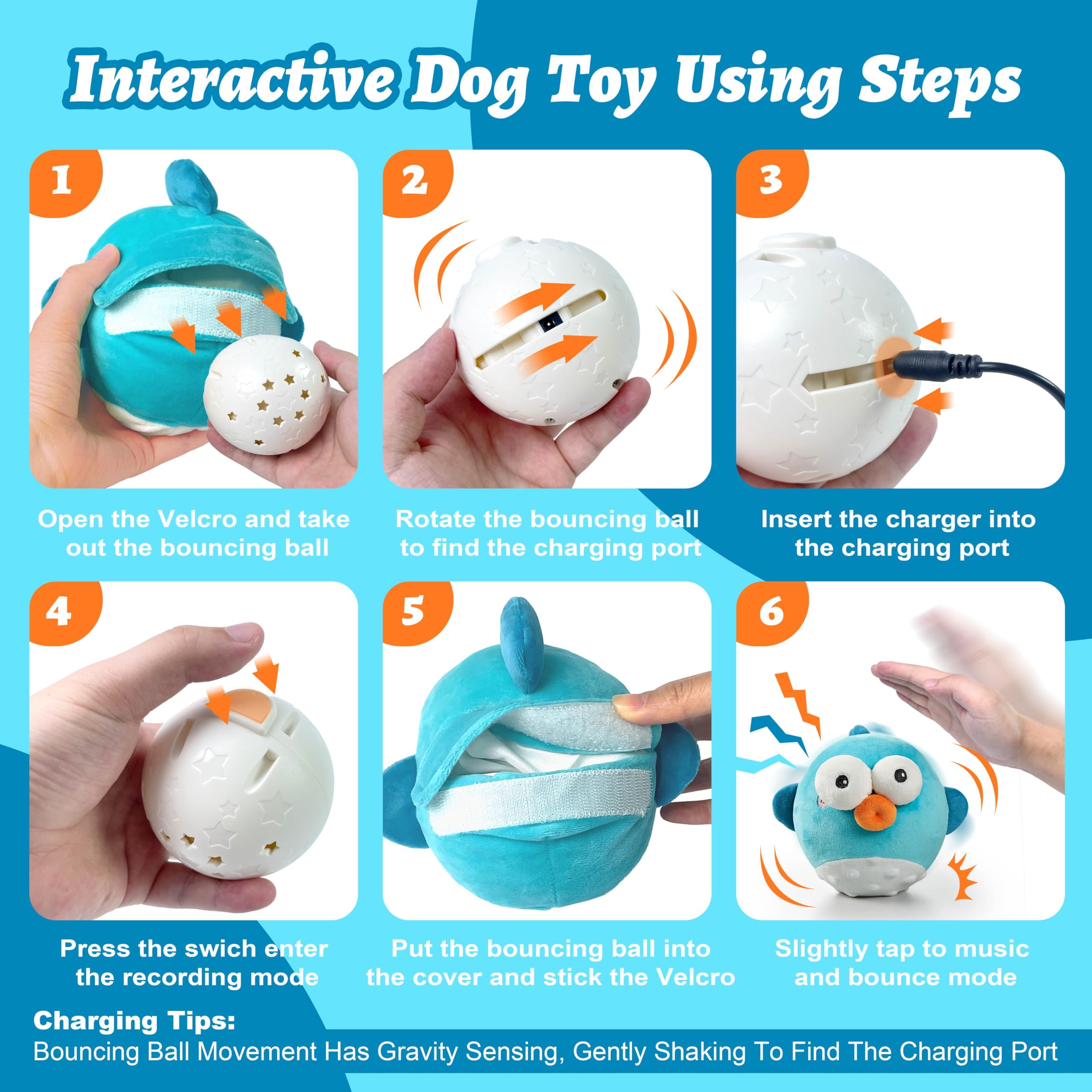 Juguete para perros, juguetes interactivos para perros, juguetes chirriantes para perros con bola interactiva para perros, juguetes masticables recargables para perros pequeños, medianos y grandes
