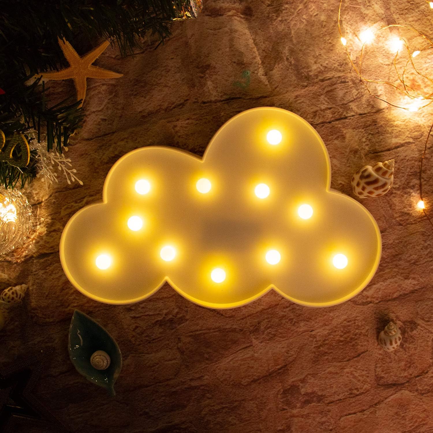 Brightown Decorative LED Marquee Lights Cloud Shaped Light Up Sign Wedding Birthday Party Night Light Christmas Lamp Home Bar Decoration Battery Operated (Cloud)