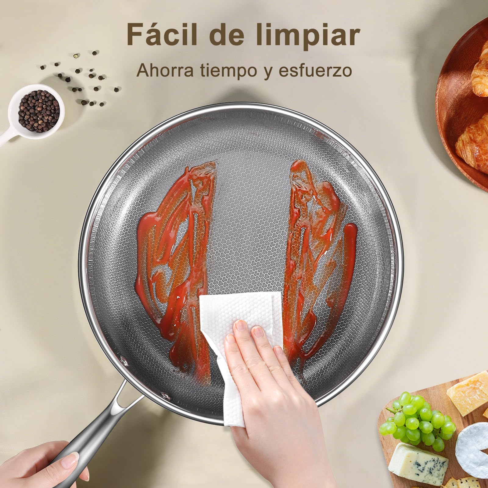 GiPP Sartenes Acero Inoxidable, Sartén 30cm, Acero Inoxidable de 3 Capas con Recubrimiento Cerámico Antiadherente y No Tóxico, Apta Para Todo Tipo de CocinasIncluida Induccion y Horno
