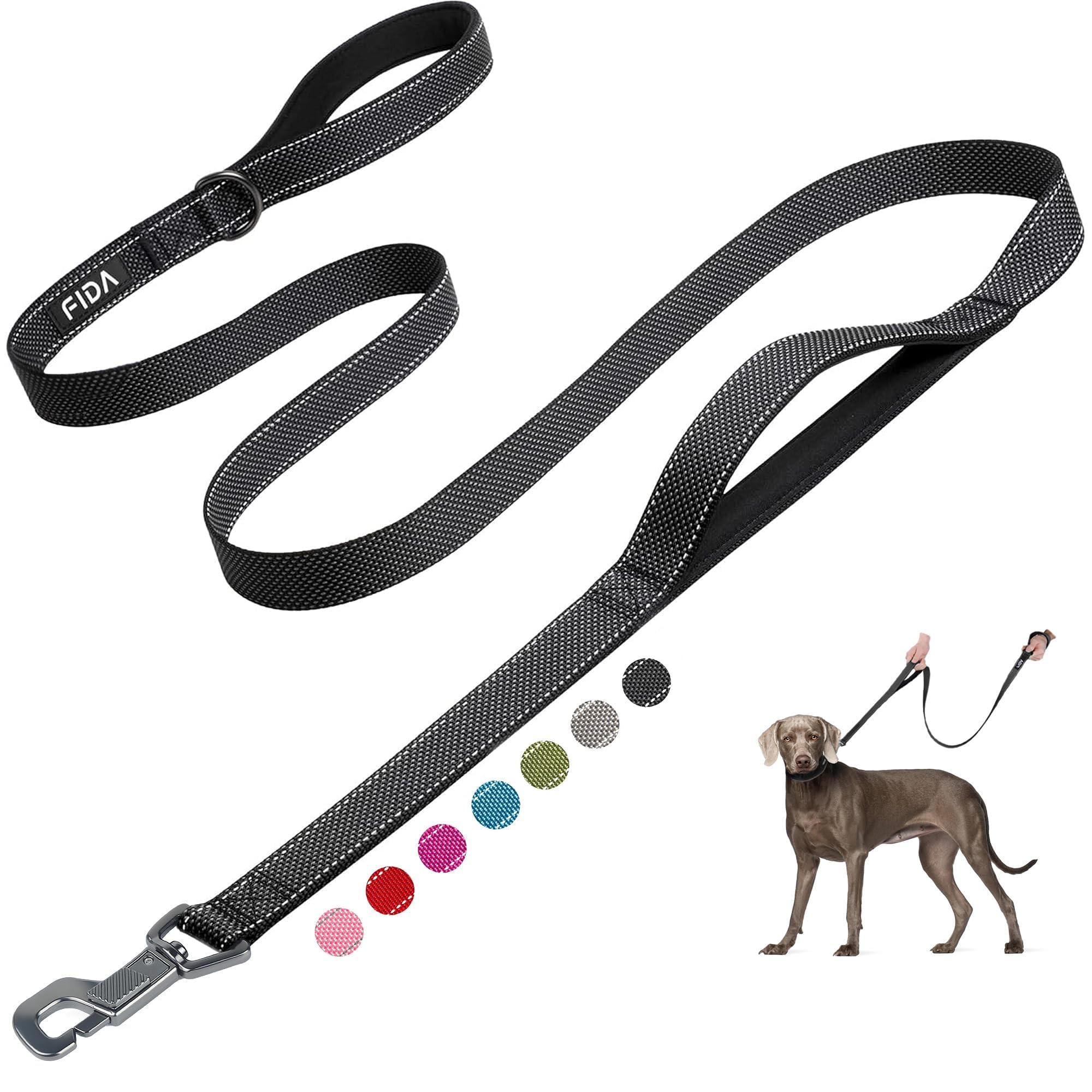 Fida 6 FT Heavy Duty Dog Leash with 2 Comfortable Padded Handles, Traffic Handle & Advanced Easy Snap Hook, Reflective Walking Lead for Large, Medium
