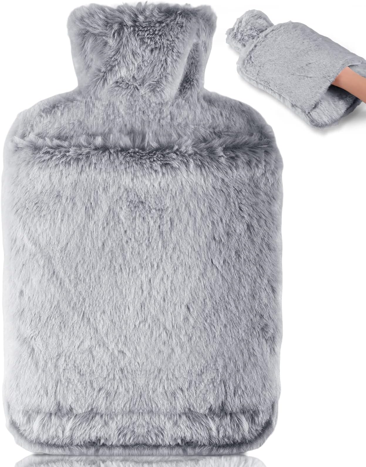 BOLEi Hot Water Bottle with Luxury Cosy Faux Fur Cover,2L Leakproof Large Hot Water Bag for Neck,Shoulder,Hand Feet Warmer,Gifts for Women,Men(Grey)