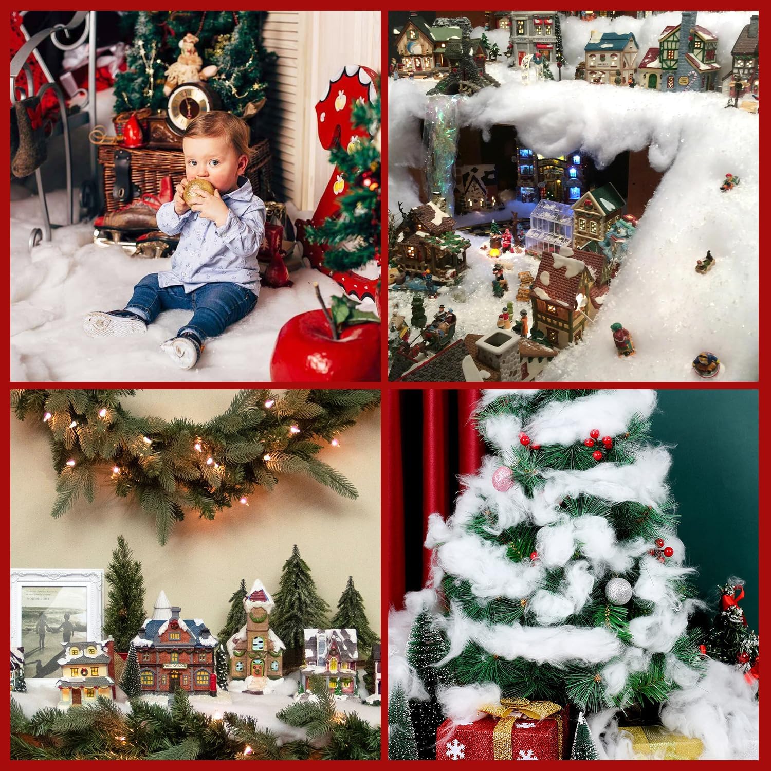 Vellibring 2 Roll Christmas Fake Snow Blanket，2.79 * 7.9 FT Thick Artificial Blanket for Christmas Village Display Xmas Decorations Fluffy Christmas Tree Base Cover Winter Wonderland Decorations
