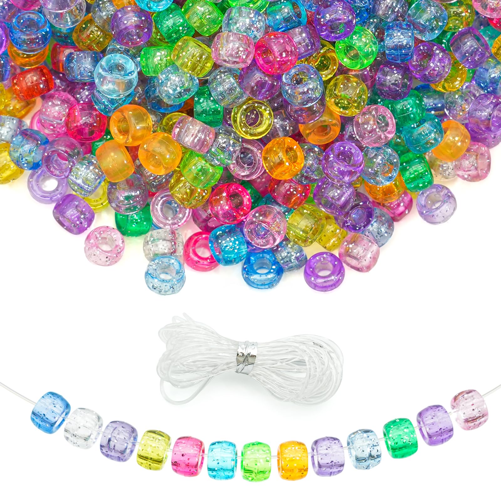 XIANGLONGY 1000 Pony Beads Bulk, 6 x 9 mm Plastic Craft Beads