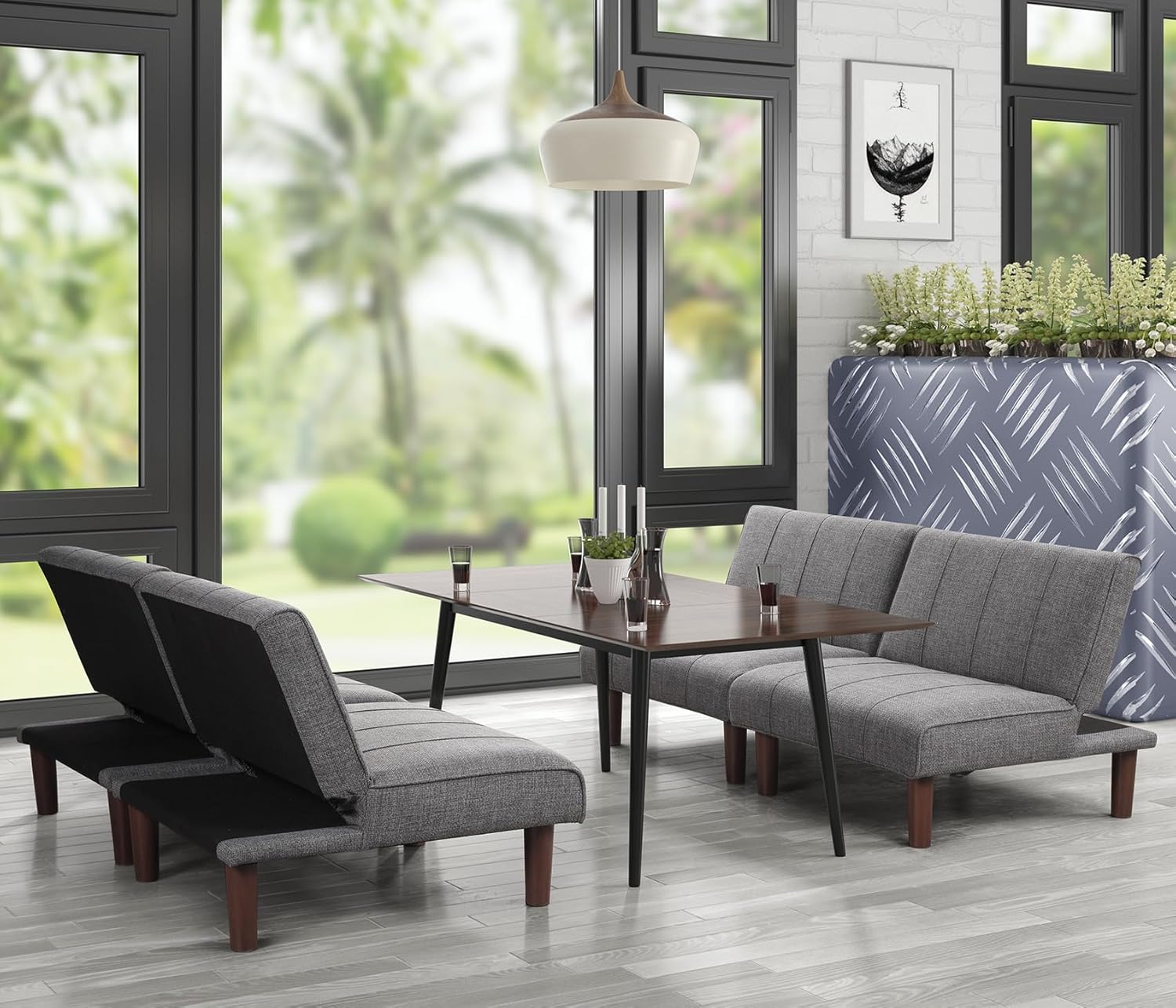 Small Futon Couch, Mini Sofa Couch, Recliner Small Futon, Armless Comfy Living Room Chairs with Adjustable Backrest, Futon Chair for Small Space, Office, Reception, Dark Grey, 1 Pack, 305DR1