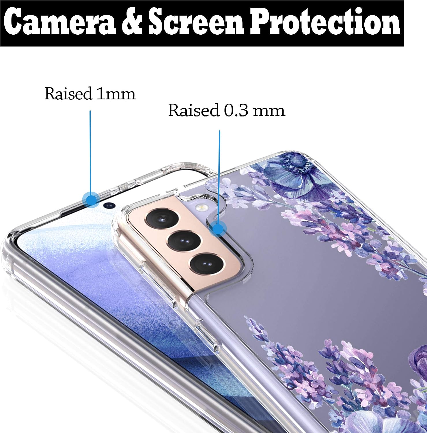 RANZ Galaxy S21 5G Case, Anti-Scratch Shockproof Series Clear Hard PC+ TPU Bumper Protective Cover Case for Samsung Galaxy S21 5G (6.2") - Lavender