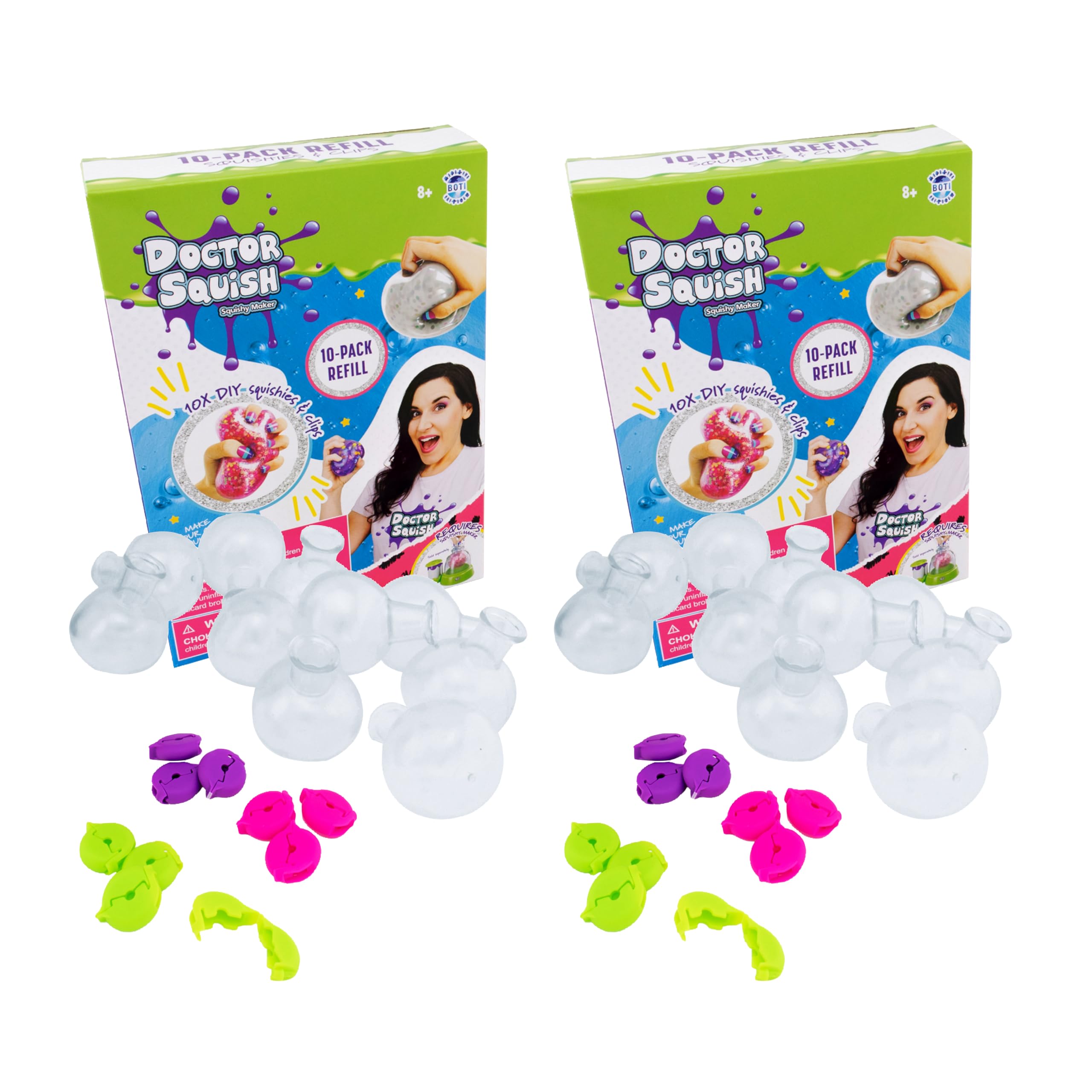 Doctor Squish Squishy Maker Refill Pack | DIY Squishy Making Kit with 10 TPR Balloons and 10 Reusable Clips | Make Your Own Squishies for Kids Ages 8 & Up | 2 Pack