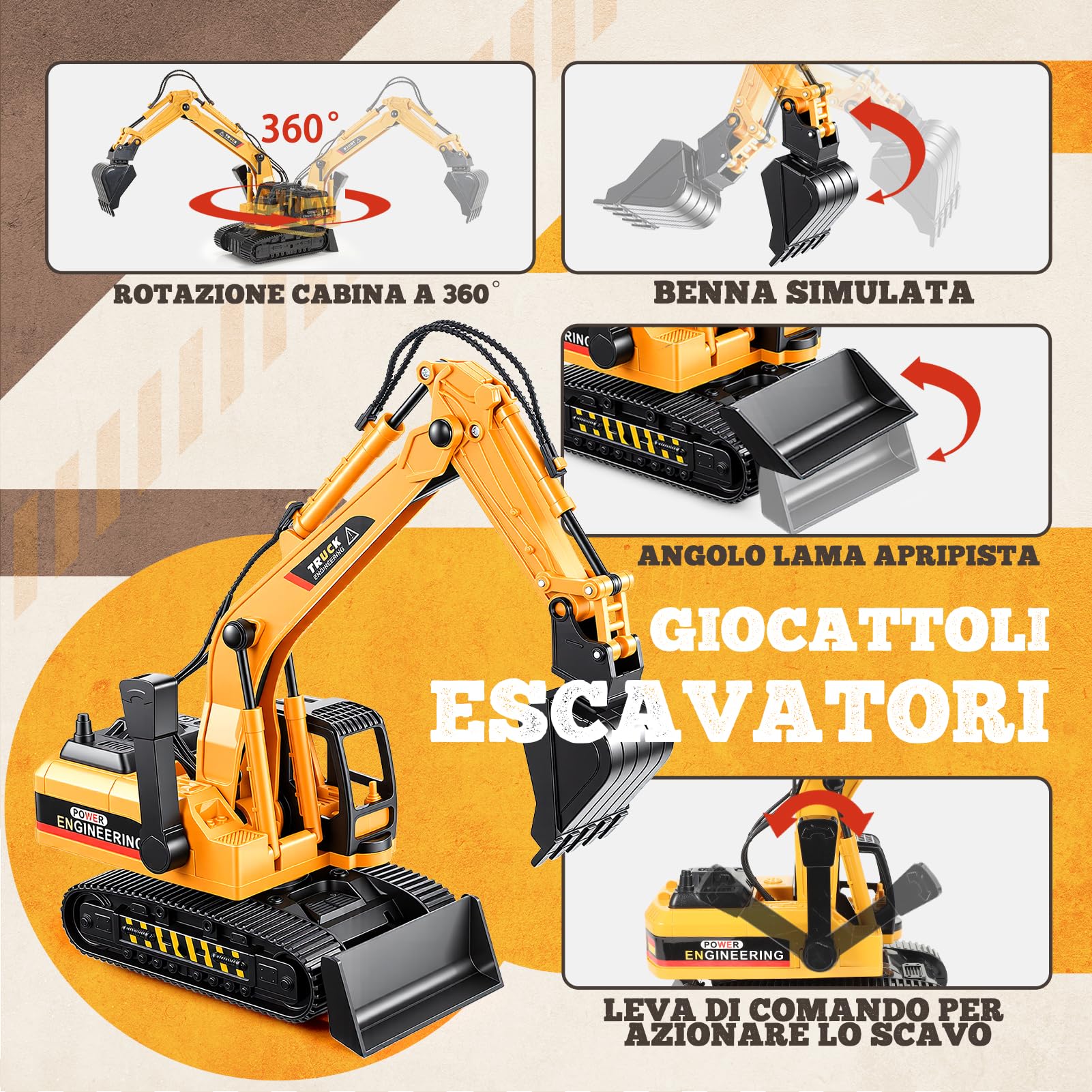 EUCOCO Giochi Bambini 3 4 5 6 7 8 Anni, Ruspa Escavatore Camion Giocattolo Per Bambini Regalo Bambino 3-8 Anni Macchinine Per Bambini Giocattolo Bambino 3-8 Anni Regali Compleanno Bambini Bambino