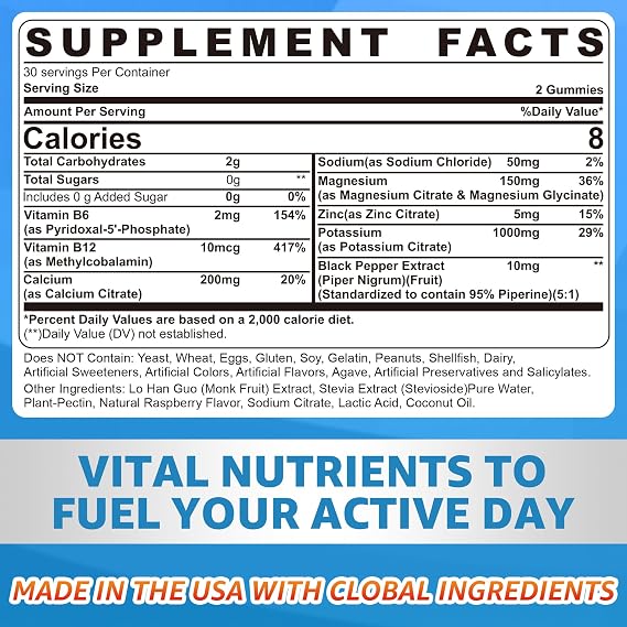 Zinc and Magnesium Supplement with Potassium Citrate 1000mg Gummeis for Women Men