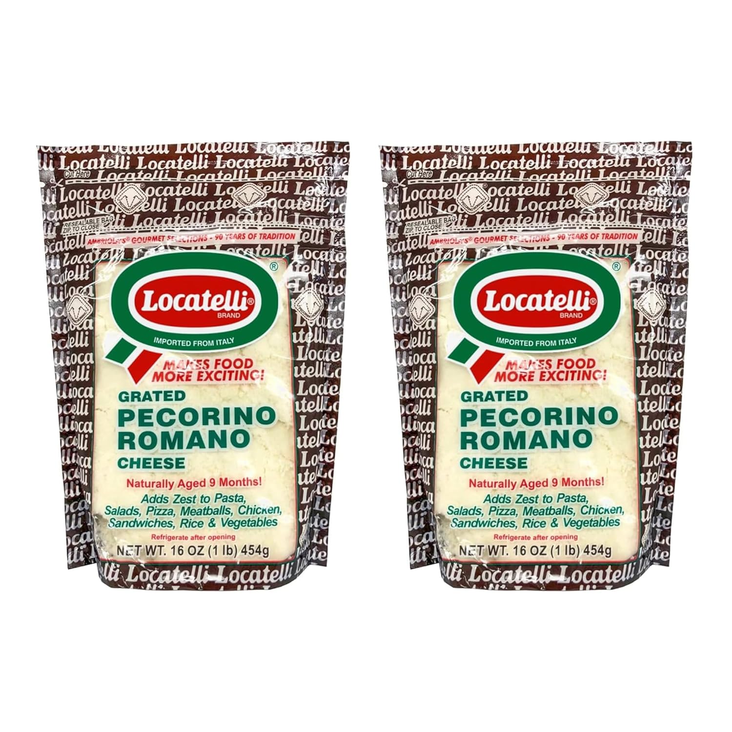 Locatelli Grated Pecorino Romano Cheese, 16 oz Bag | Imported from Italy | Aged 9 Months | 100% Sheep’s Milk | Authentic Italian Flavor (Pack of 2)