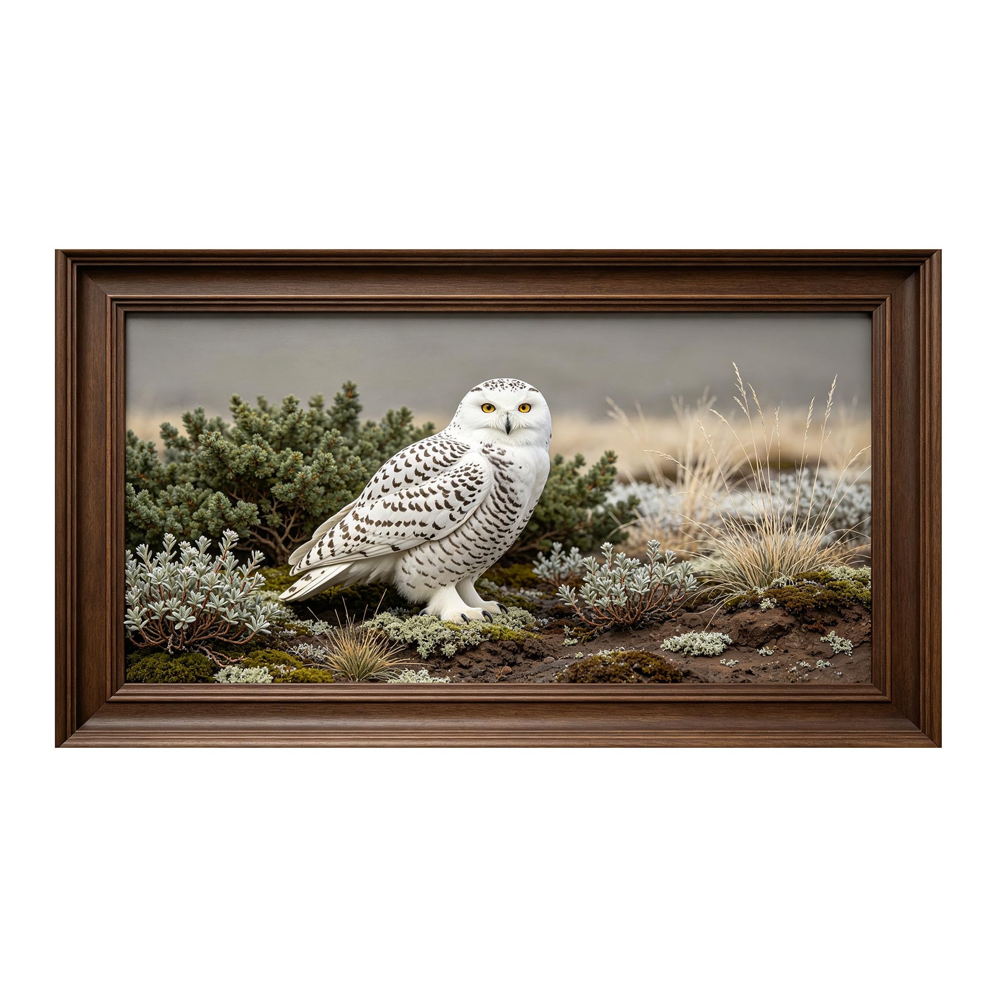 Murasolite 3D 3D Framed Wall Art 50cm×90cm Snowy Owl Wildlife Landscape Realistic Oil Painting SelfAdhesive Fabric Mural Wall Decor, Peel and Stick No Damage to Wall for Bedroom Living Room