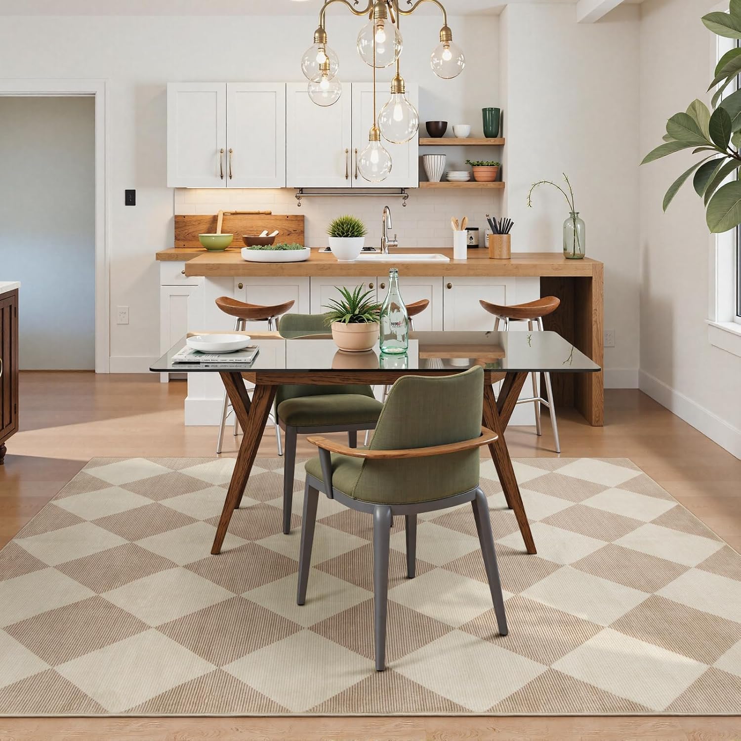 Beeiva Checkered Print 5x7 Washable Area Rugs for Bedroom, Non Slip Ultra Thin Beige Rugs for Living Room, Geometric Plaid Dorm Decor Soft Low Pile Carpet for Office Kids Room Classroom - Image 8