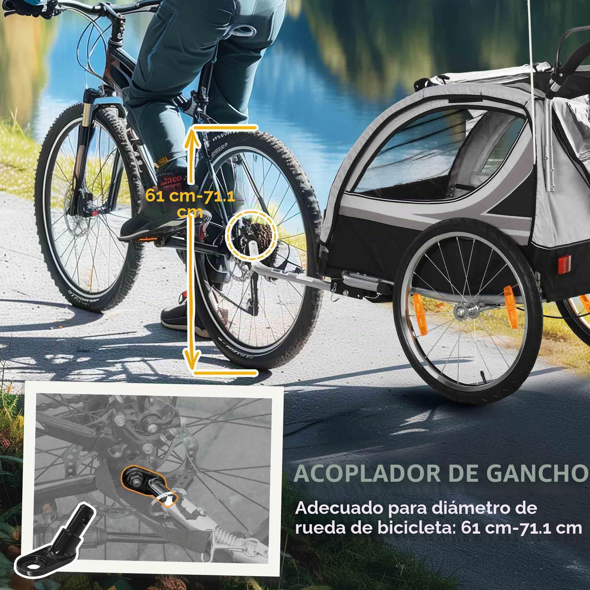 HOMCOM 2 in 1 Kinderfahrradanhänger, Kinderanhänger, Fahrradanhänger mit Mesh-Tür, 360° Drehbares Vorderrad, Buggy mit Bremse, Anhänger, 142 x 75 x 101 cm