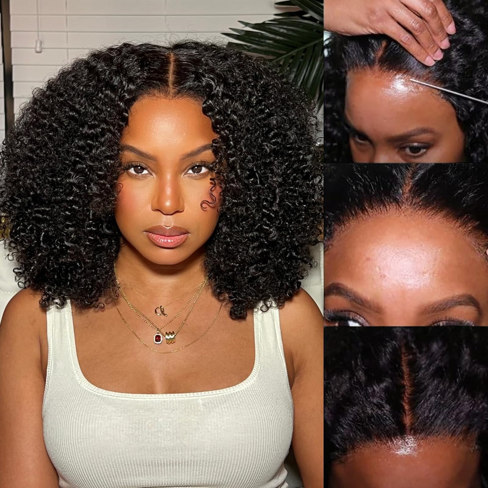 Wavymy 100% Glueless Wigs Human Hair with Pre-Plucked Hairline, Pre-Cut for Easy Wear and Go - 200% Density Kinky Curly Lace Front wig Human Hair 6x4