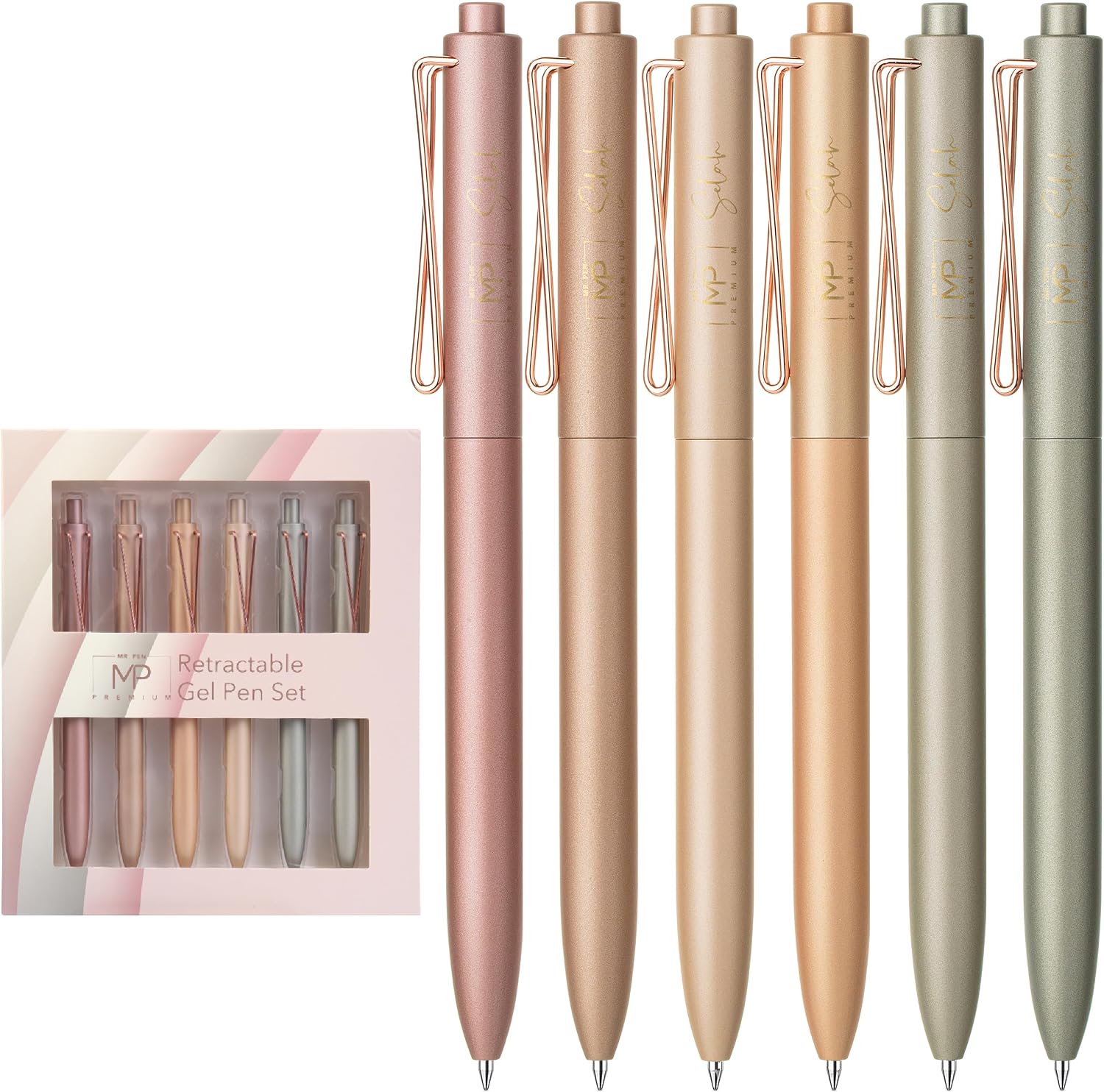 Mr. Pen- Retractable Gel Pens, 6 Pack, Black Ink, Metallic Earth Barrels