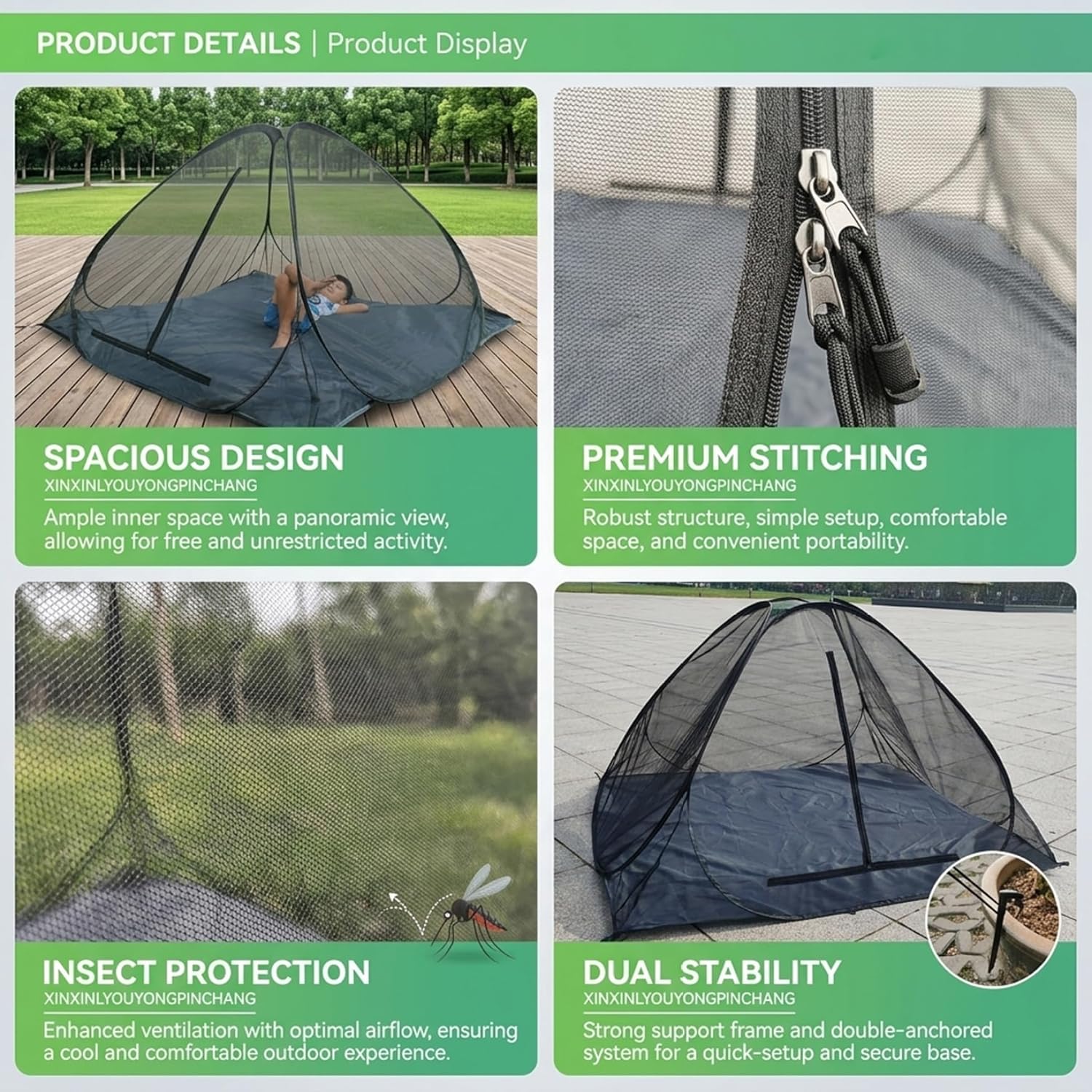 Mosquito Net Tent for Camping - 360-Degree Protection Portable Mosquito Tent with Dense Mesh, Fits 3-4 Person, Net