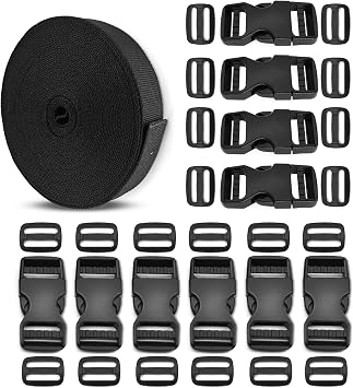 REDAPRIC Buckles Nylon Strap Set of 1 inch 10 Yards Webbing Straps With 10 pcs Nylon Quick Side Release Buckle and 20 pcs Tri-Glide Plastic Buckles