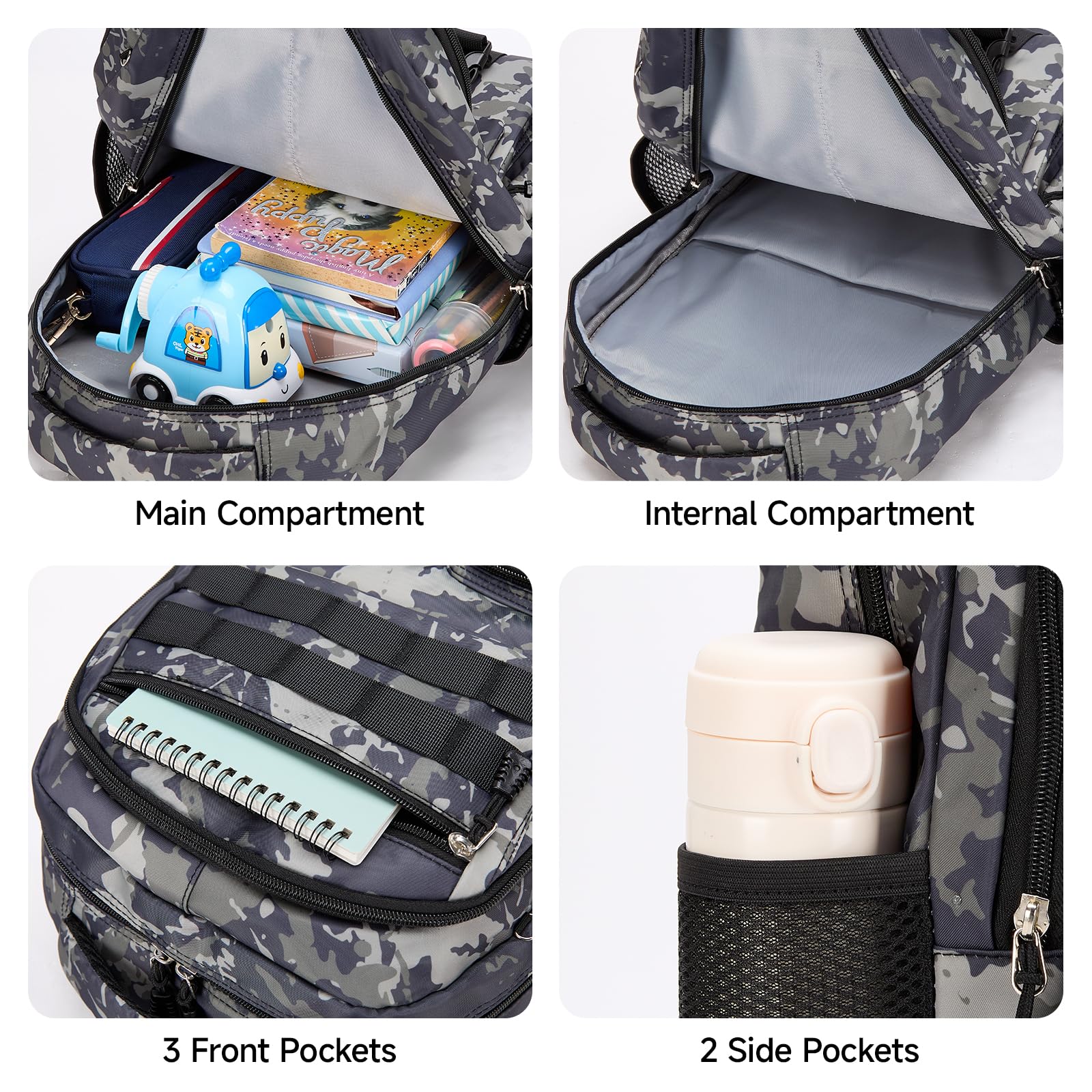Amythe Mochila Escolar Niño Adolescente Camuflaje, Mochila para Niños con Tira Reflectante 8 a 15 Años, Mochilas Escolares Grande Impermeable e Ligera, Verde Intenso