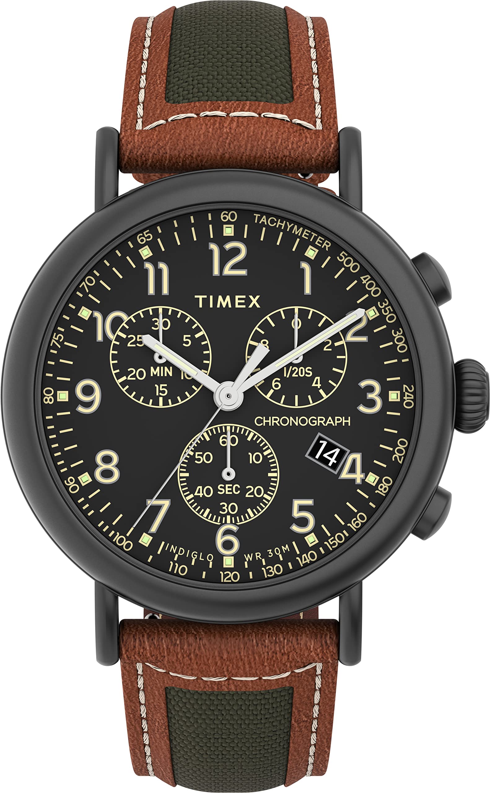 TIMEX Leather Multifunctonal Men Analog Black Dial Coloured Quartz Watch, Round Dial with 41 Mm Case Width - Tw2U58000Uj, Bandcolor-Multi-Color (B0C1K675WZ) Amazon Price History, Amazon Price Tracker