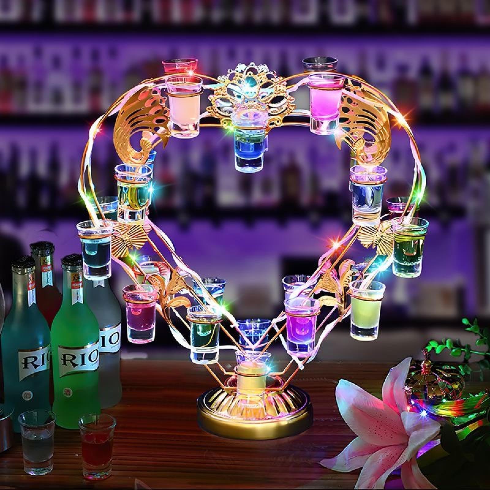 美品】テキーラ観覧車 船 LED カクテルグラスホルダー 24カップ