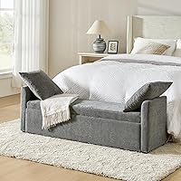 Vista 31 de HULALA HOME Banco otomano moderno de almacenamiento con almohadas, banco extra largo de dormitorio de 59.4 pulgadas para pie de cama, cómodo Azul