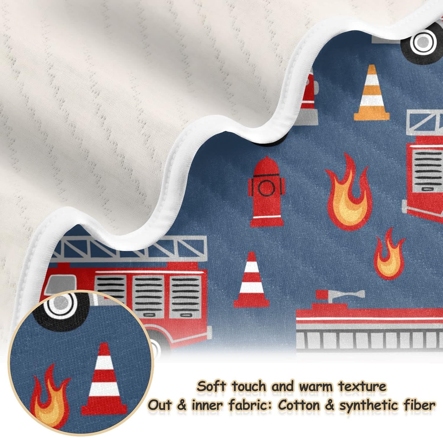 Ollabaky Red Fire Trucks Baby Blanket for Boys Girls Cotton Throw Blanket Swaddle Blanket for Nursery Crib Stroller Receiving Blanket Infant Toddler Unisex 30"x40" - Image 2