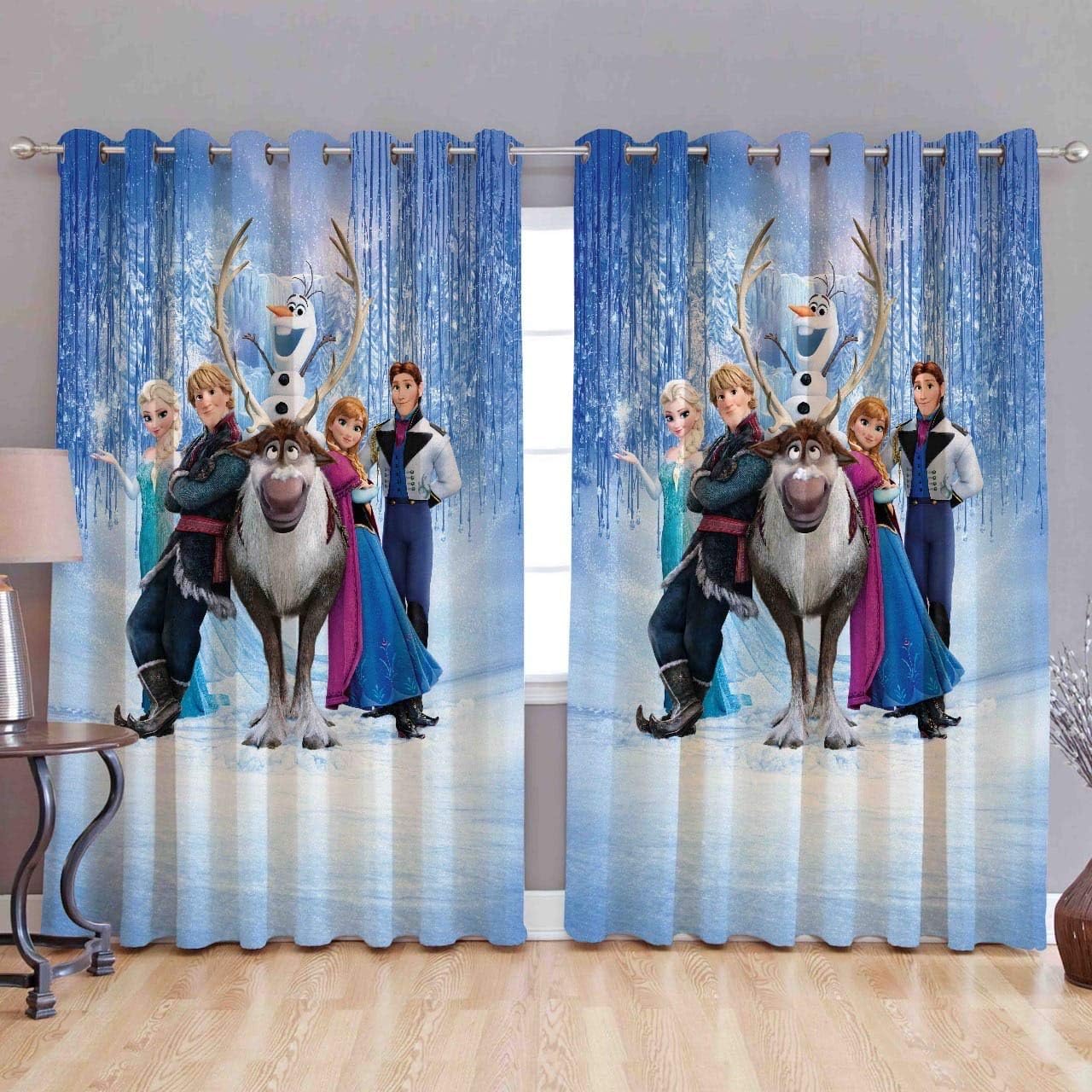 CEAZER Polyester Blend Digital Print Frozen Multicolour 4x9 ft Door Curtains-(Set of 2)