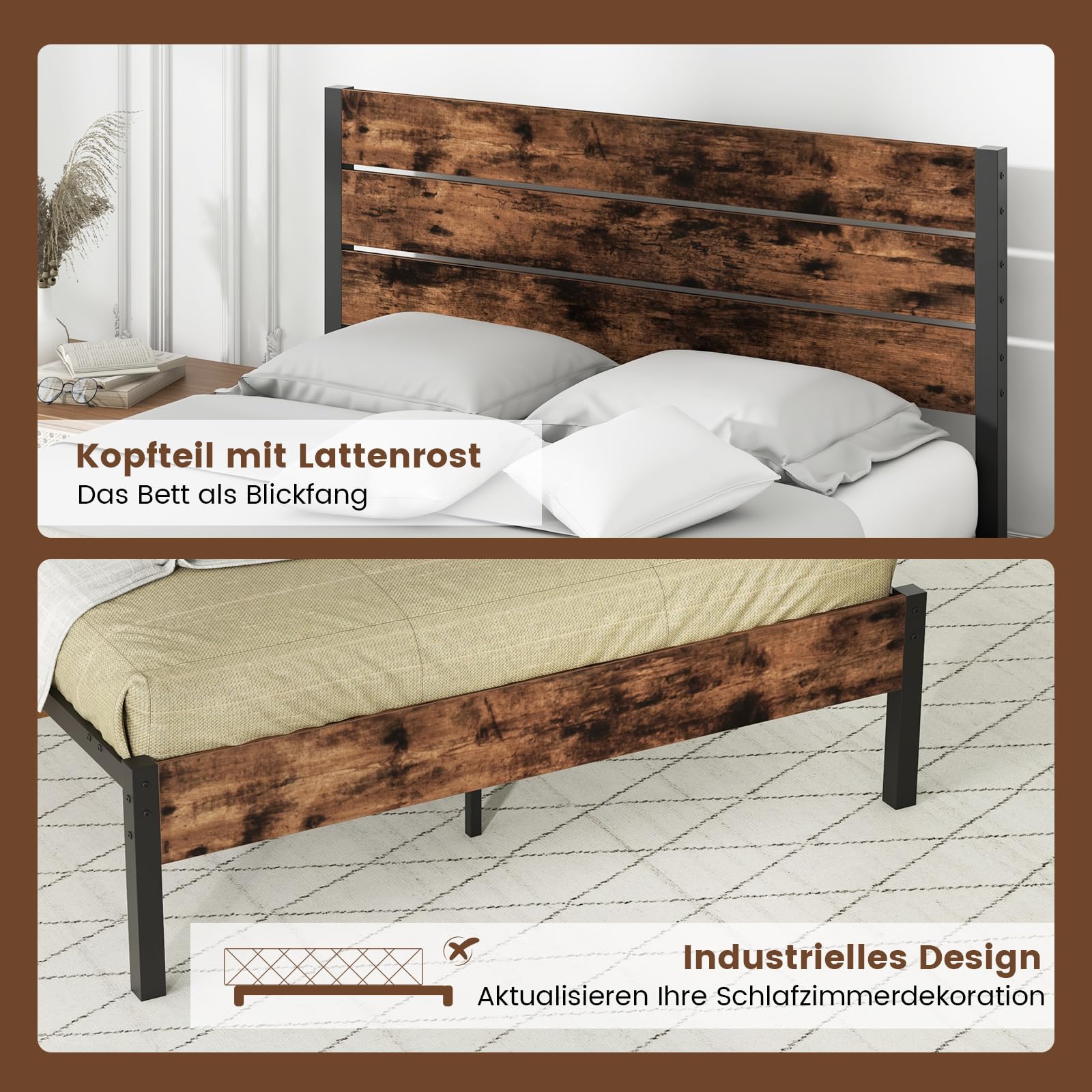 COSTWAY Metalowa rama łóżka na materac 200 x 140 cm, podwójna rama łóżka, rama łóżka z stelażem i miejscem do przechowywania pod łóżkiem, metalowa platforma, łóżko dla gości, przemysłowa podstawa