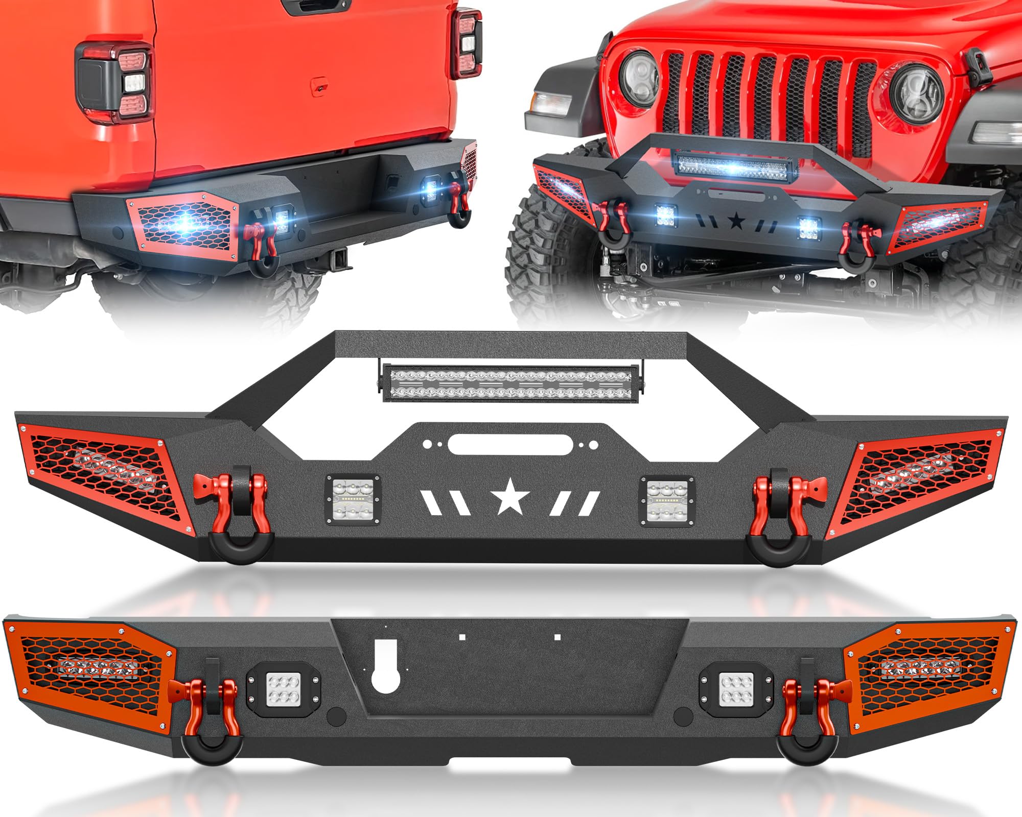 YZONA Rock Crawler Bumper Set Compatible with Jeep Gladiator JT 2020-2026