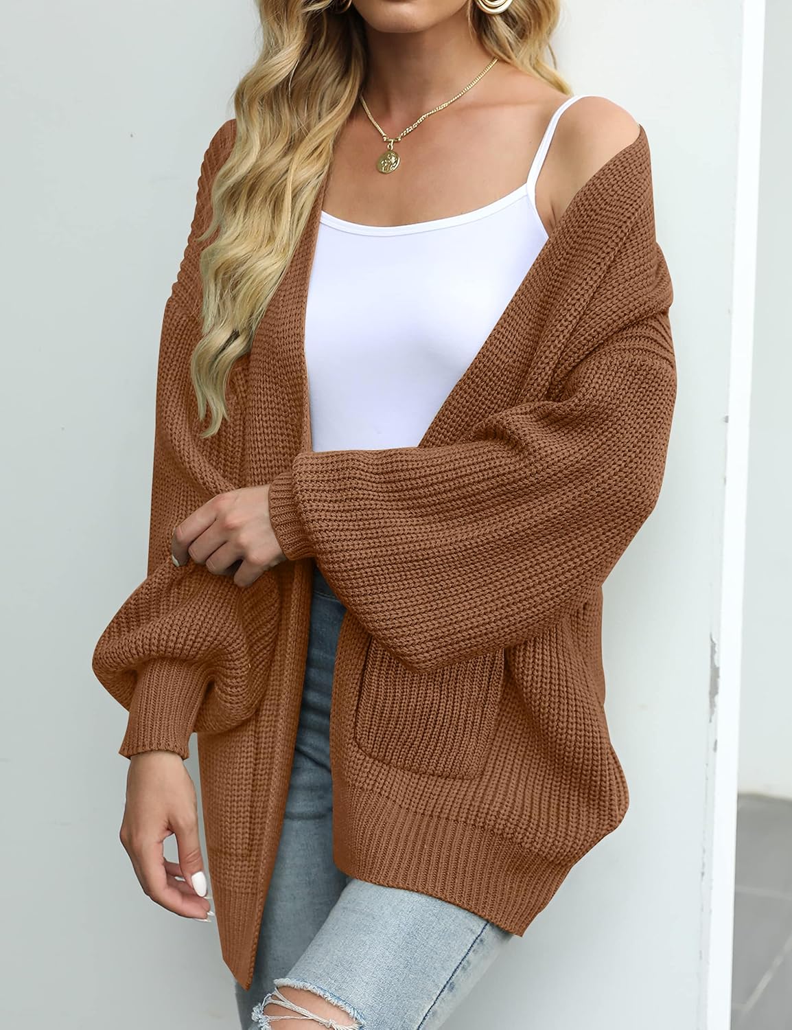 MEROKEETY Women's Chunky Cardigan Sweaters 2025 Lantern Long Sleeve Oversized Knit Outerwear with Pockets - Image 2