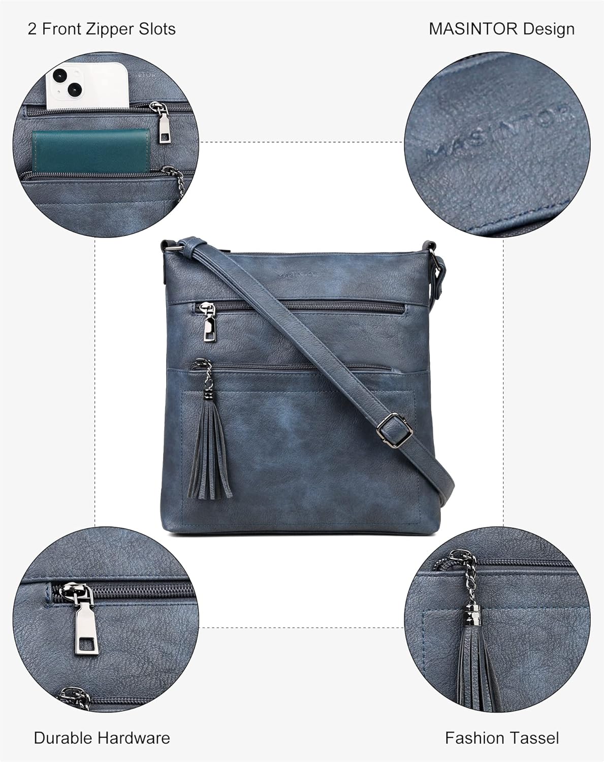 MASINTOR Crossbody Purses for Women, Multi Pocket Casual Crossbody Bag, Adjustable Strap Shoulder Bag with Tassel - Image 6