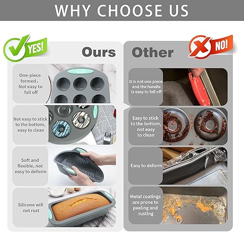 Miniatura 5 de To encounter Tazas para hornear de silicona 6 en 1, molde para magdalenas de silicona, mini y regular de 12 tazas, molde antiadherente de 6