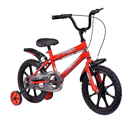 Hero Stomper 16T Steel Single Speed Junior Kids Cycle, 12 Inch (Red), Wheel Size: 16 inch, Frame Size: 10 inch, Unisex-Youth