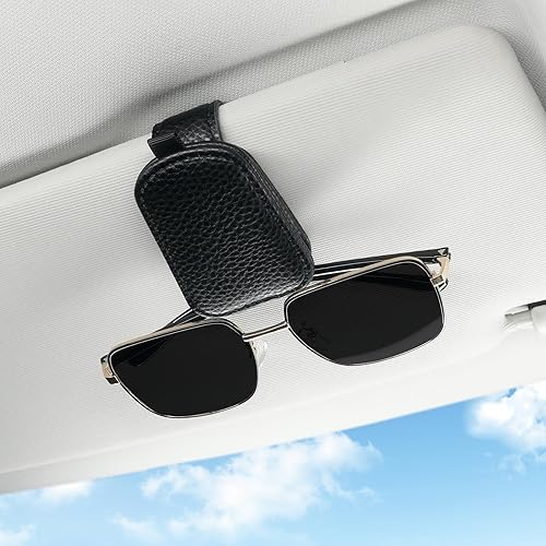 Miniatura 2 de SINGARO Soporte para gafas de sol de coche, hebilla magnética de cuero para visera de coche, clip para anteojos de sol, clip para almacenamiento de