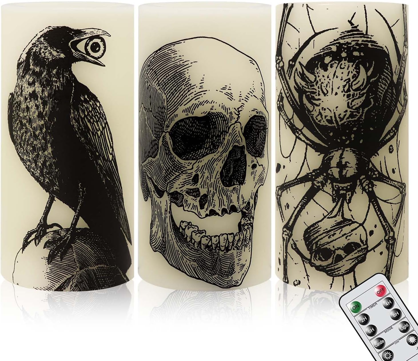 Halloween flameless candles, spooky LED flickering real wax, remote control timer, spooky decorations