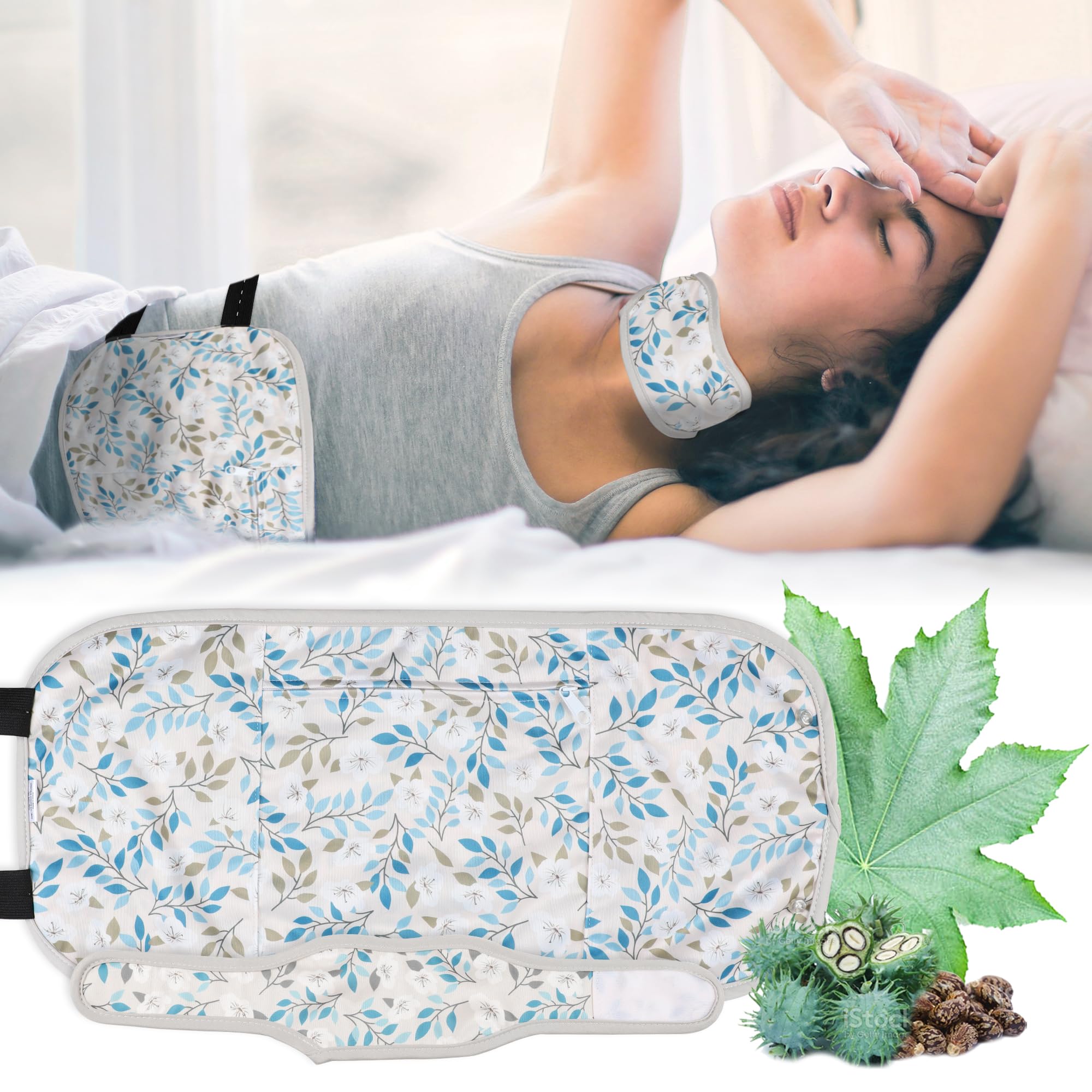 Pedobi 2 Pack Castor Oil Pack Wrap, Reusable Organic Castor Oil Pack Kit for Liver Detox, Castor Oil Pack Organic Cotton Anti Oil Leak（Castor Oil are