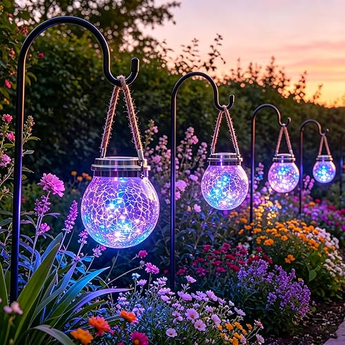 6 Pack Solar Power Cracked Glass Globes Lanterns Outdoor Waterproof