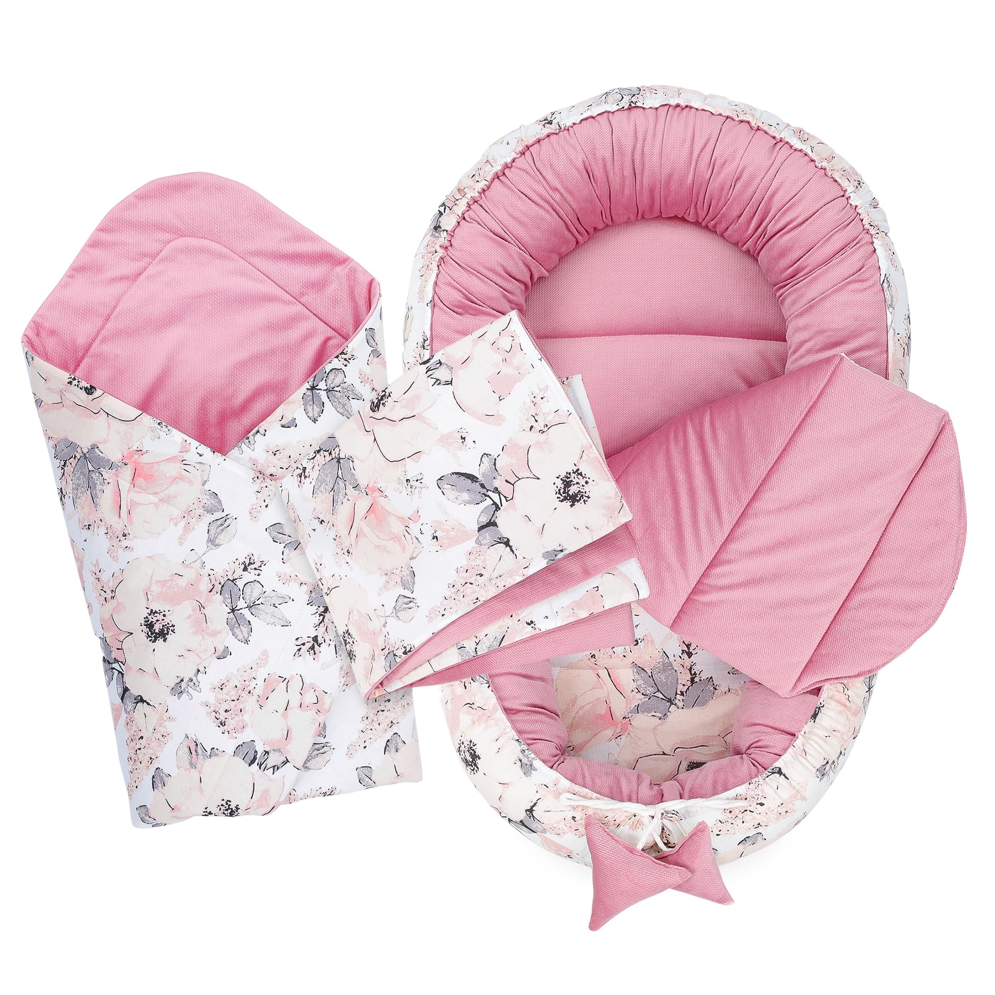 Totsy Baby Set de nid pour bébé Portable, nid Douillet, nid pour Nouveau-né avec poignée pour lit bébé, Ensemble 4 pièces avec Accessoires pour Un Sommeil paisible Rose Sauvage Rose
