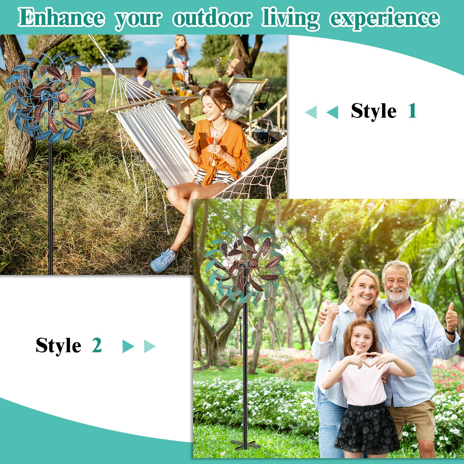 360°-Windspiel für den Außenbereich, Windskulpturen, Windmühle mit Metallpfahl, kinetisch, groß, Metall, Hof, Kunst, Dekor, Spinner, Windräder für Garten, Außenbereich, Terrasse, Rasen, 160,5 x 33,5