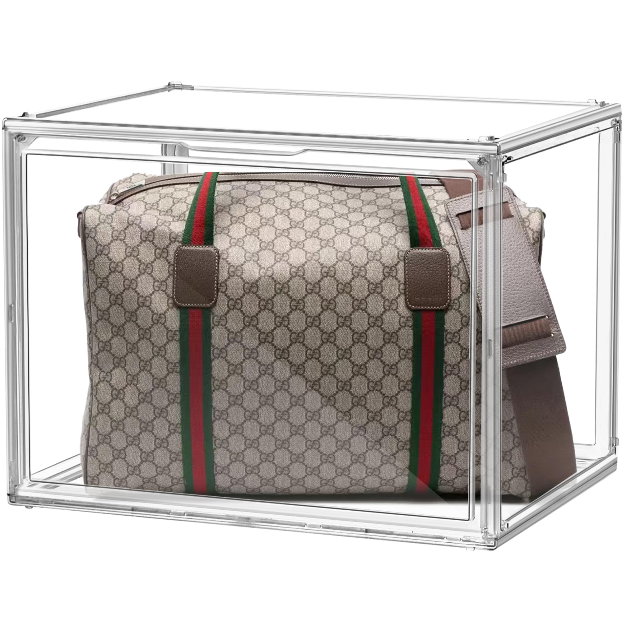 Photo 1 of 1 Pack Extra XXX-Large Acrylic Purse Display Case 17.7''x13''x13'' Clear Purse Handbag Organizer Stackable Storage Bins with Dustproof Magnetic Door Acrylic Box for Shoes, Helmet, Boots, Figures