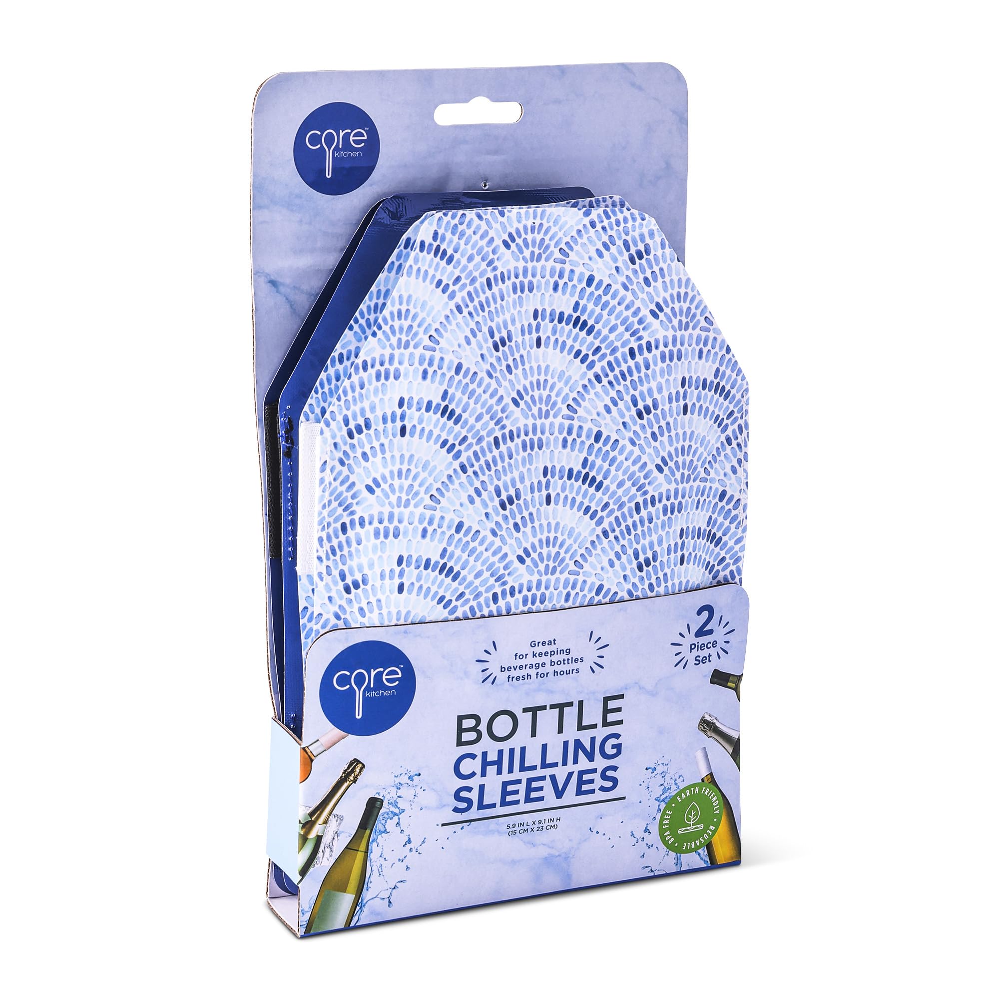 Core Kitchen 2-Piece Bottle Chilling Sleeves, Blue Mosaic – Reusable Insulated Cooling Sleeves for Wine, Champagne & Beverage Bottles – Keeps Drinks Cold for Hours, Flexible Ice Wrap Design — Amazon image 4