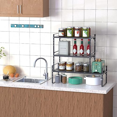 Miniatura 8 de iPEGTOP Estante organizador de almacenamiento expandible para gabinete, soporte de armario resistente, estante de especias, altura ajustable,