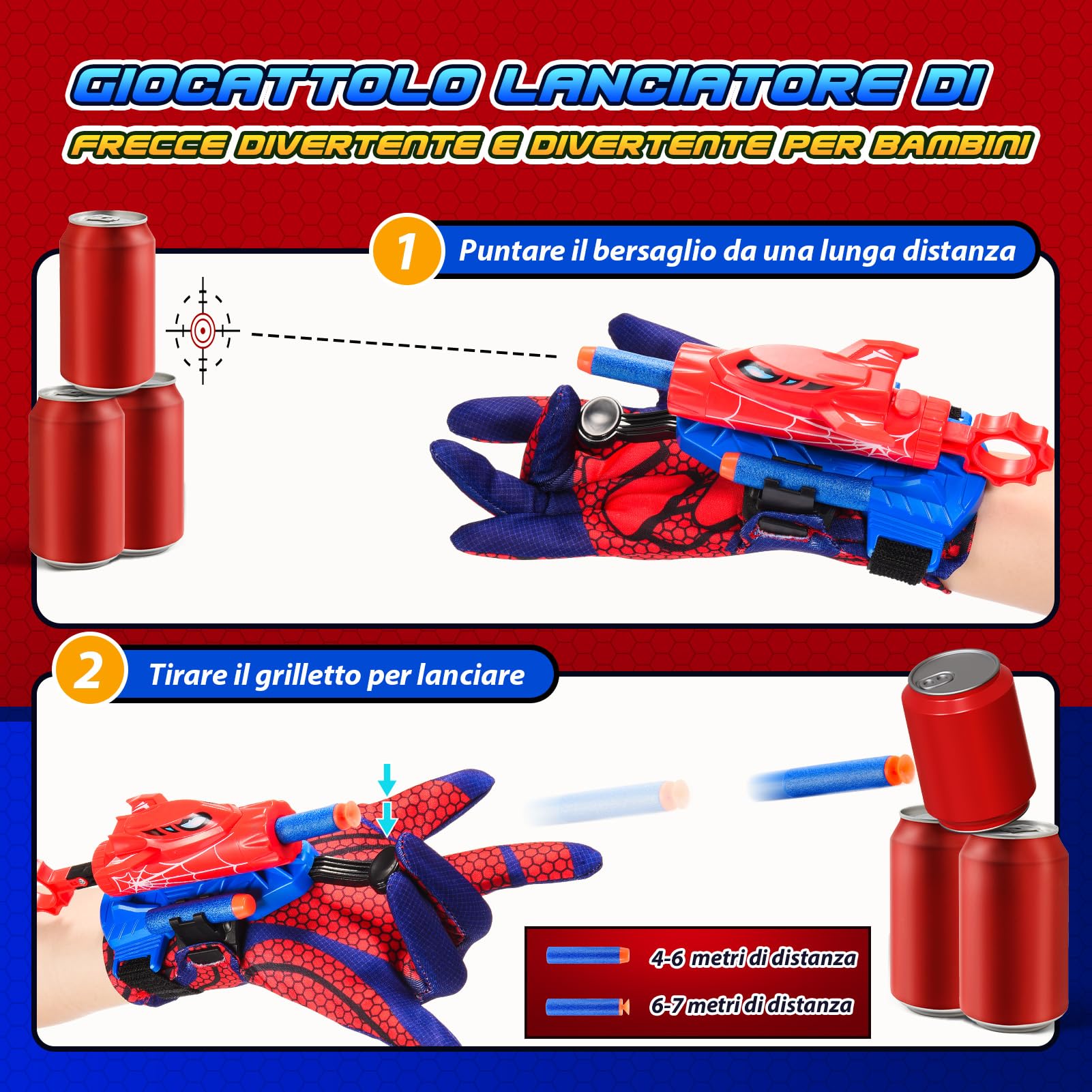 Braxel Spara Ragnatele Spid-er Giocattolo, Giochi Bambini 3 4 5 6 Anni Regalo Bambino 3-8 Anni Maschio Giochi Bambino 3-7 Anni Set di 2 Guanti Spid-er Bambino Giochi da Esterno per Bambini