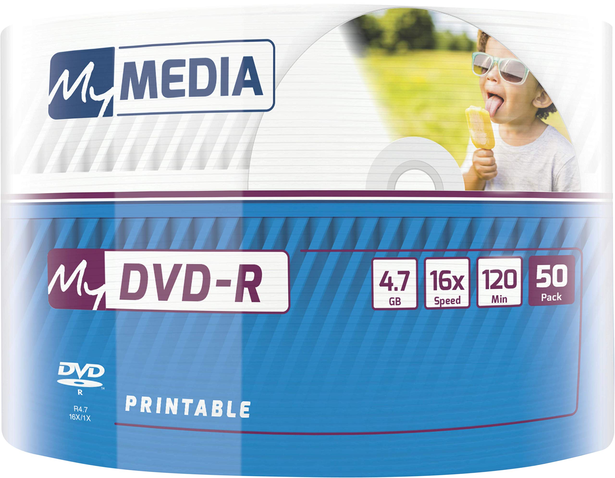 Lot de 50 DVD‑R 16 x 4,7 Go I DVD Vierges imprimables I Vitesse de Gravure 16 x et Longue durée de Vie I DVD-R Imprimable I DVD Vide I DVD Vierge I DVD Vierge