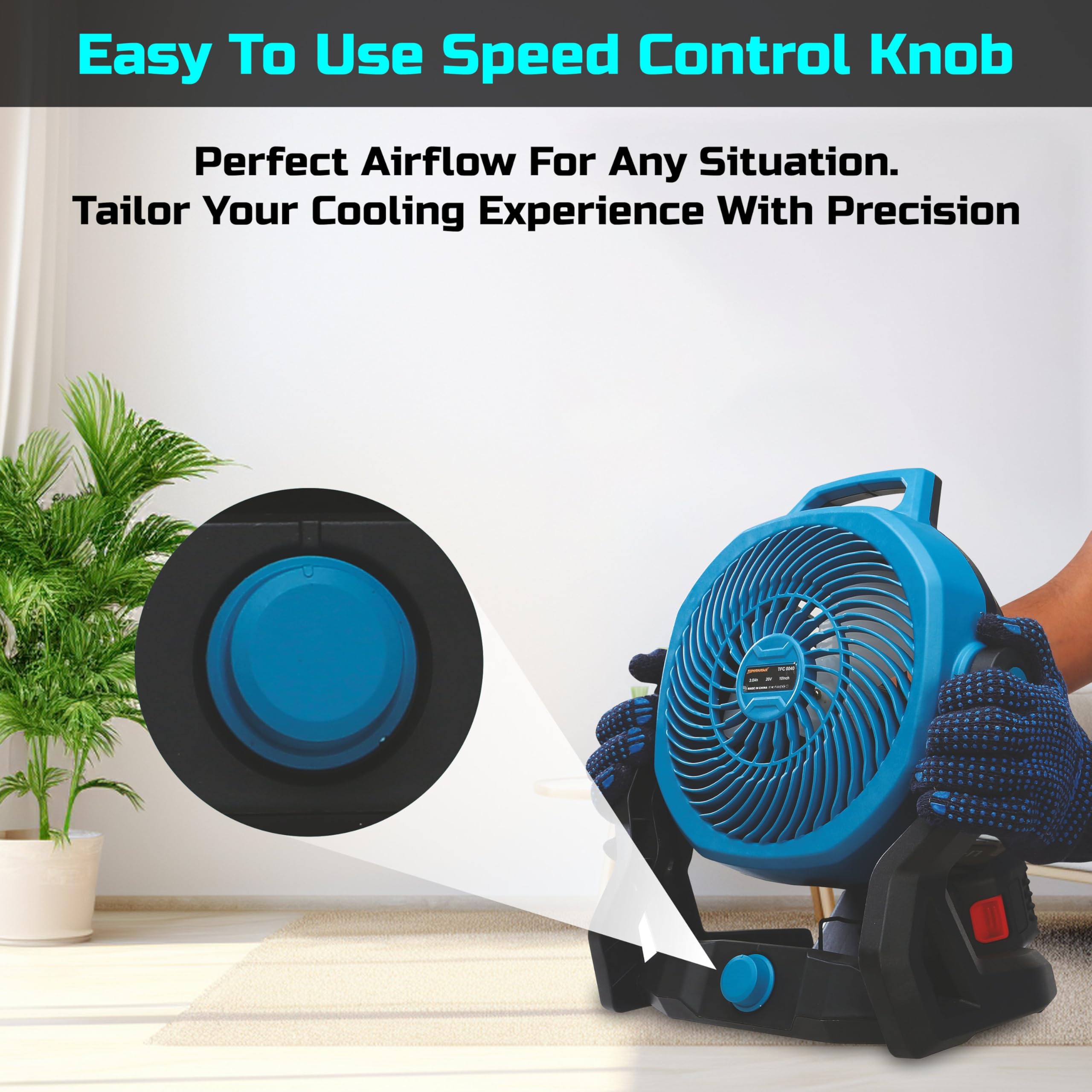 Tomahawk® Cordless Fan TCF0040-20V Lithium-Ion Battery Powered, Adjustable Angle, Lightweight and Compact Design for Indoor & Outdoor Use 2
