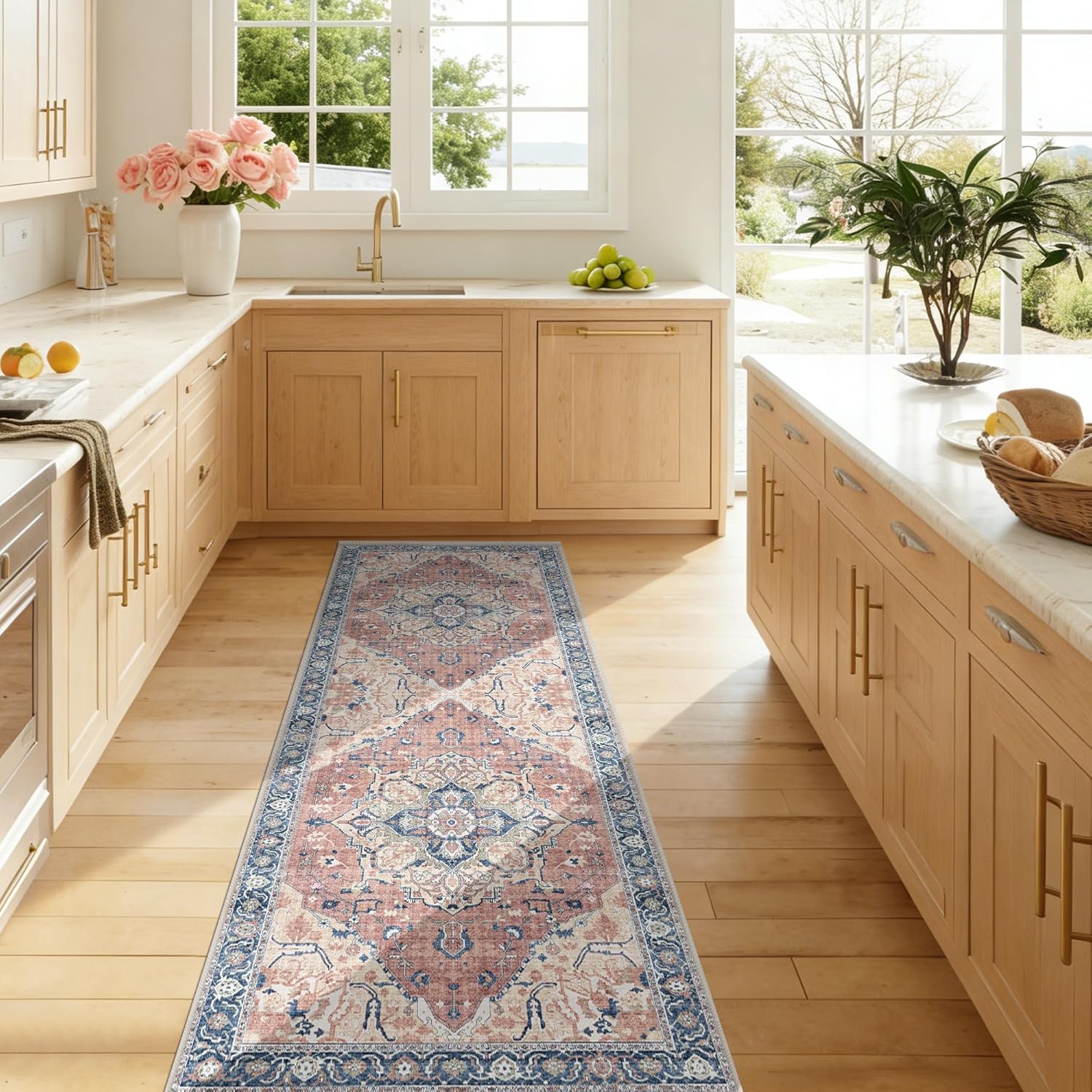 2x6 Black Boho Runner Rug - Washable Non-Slip Low Pile Hallway & Kitchen Rug - Stain Resistant Pet & Kids Friendly Carpet for Bedroom Side, Laundry, Bathroom, Foldable Long Floor Mat, Black Multi