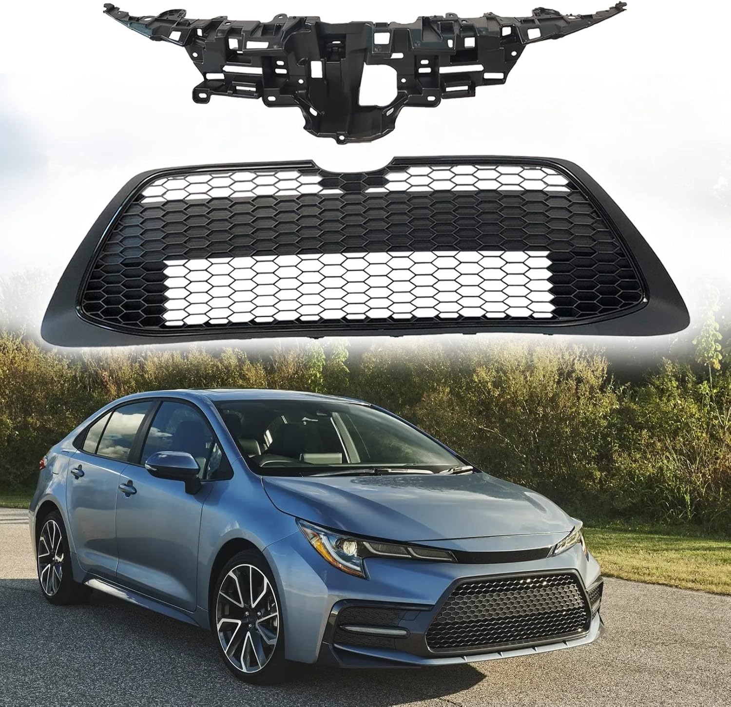 Front Bumper Lower Grille & Inner Grill Bracket Fit For 2020 2021 2022 Toyota Corolla LE/XLE Replacement For 531020228, 5311412240