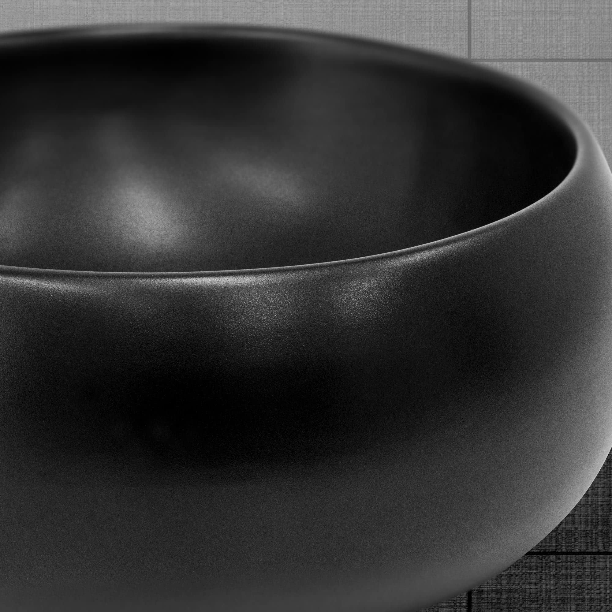 LuxeBath Lavabo da Appoggio in Ceramica Nero Finitura Opaca Ø 400 x 155 mm Lavandino Rotondo Design Moderno Lavamani con Foro di Scarico e Piletta Lavello Elegante Sanitari per Bagno Toilette WC